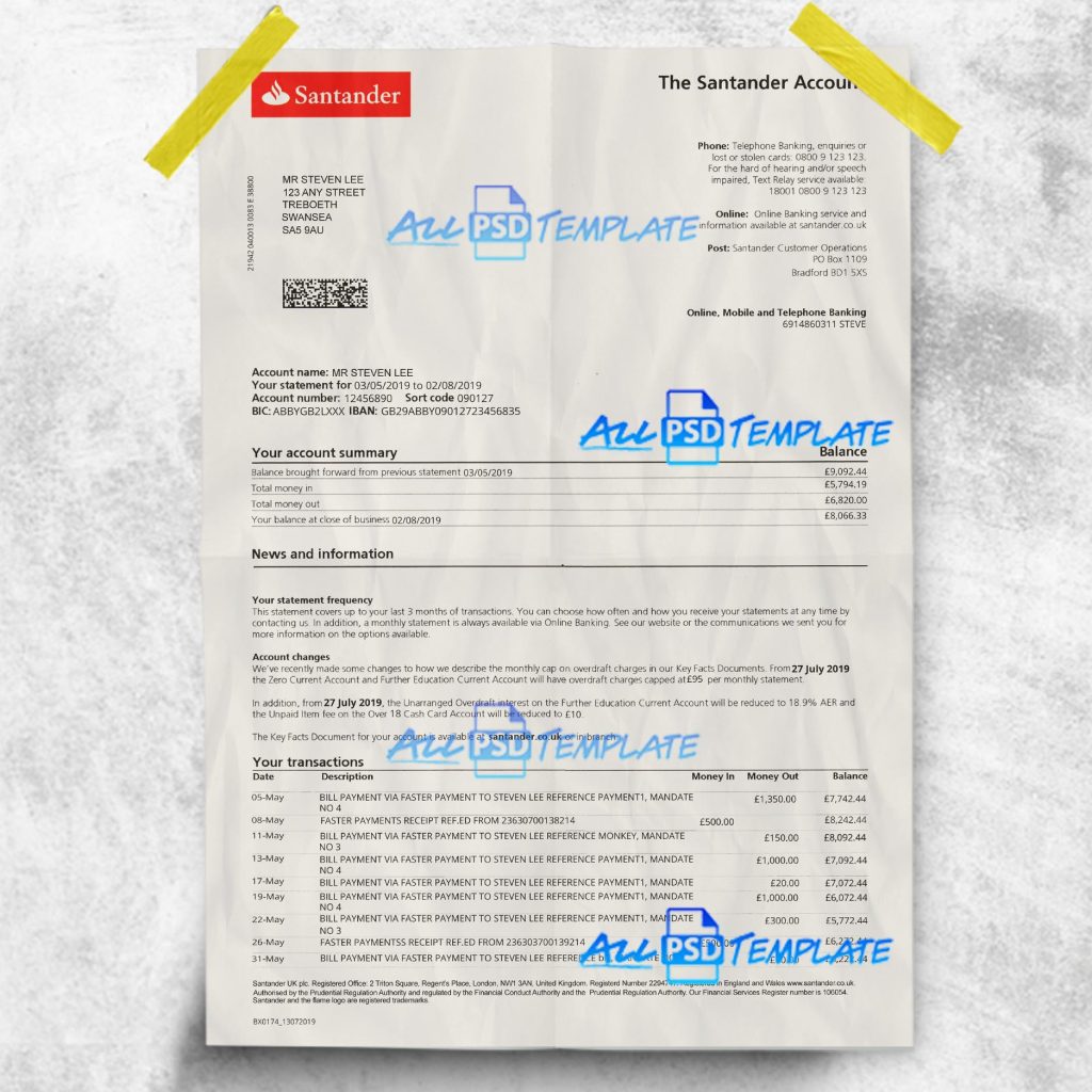 Santander Bank Statement Psd Template Download Fake Psd Template 3287